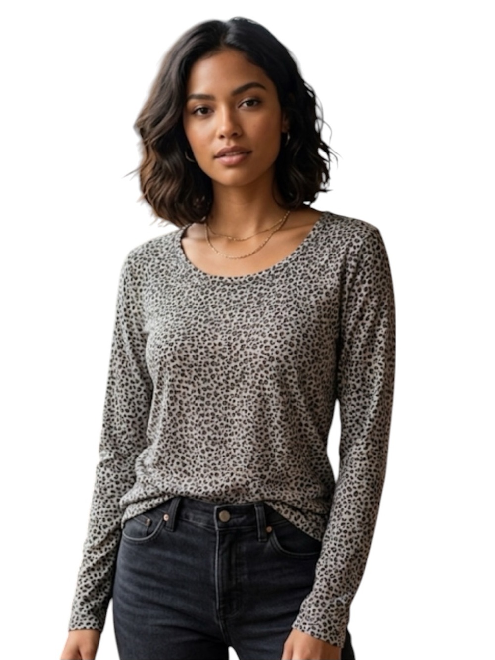 J. Jill Luxe Supima Cotton Animal Print Long Sleeve Relaxed Tee Top XS
T